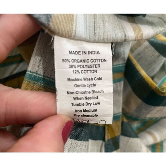 prAna Mens plaid button down collar shirt size large yellow green tan - Picture 9 of 10